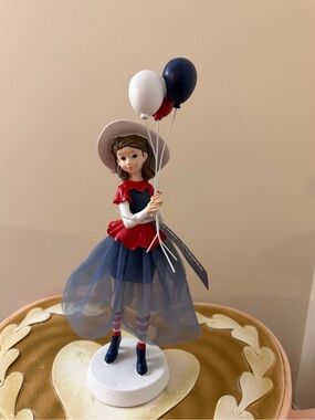 Girl Figurine Holding Balloons - Red White Navy